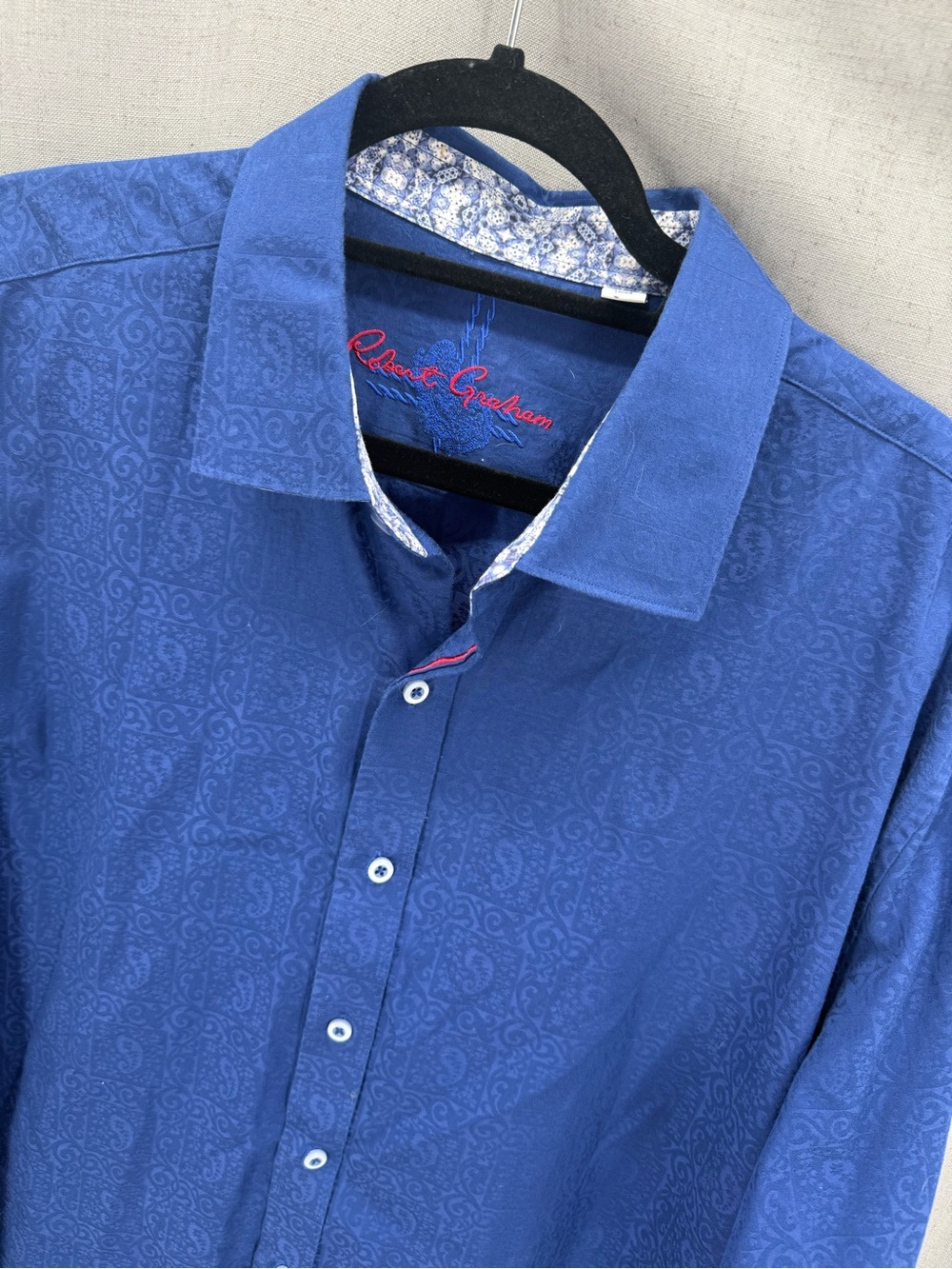 Robert Graham Classic Paisley Embroidered Blue Abstract Shirt Mens Size XXL.